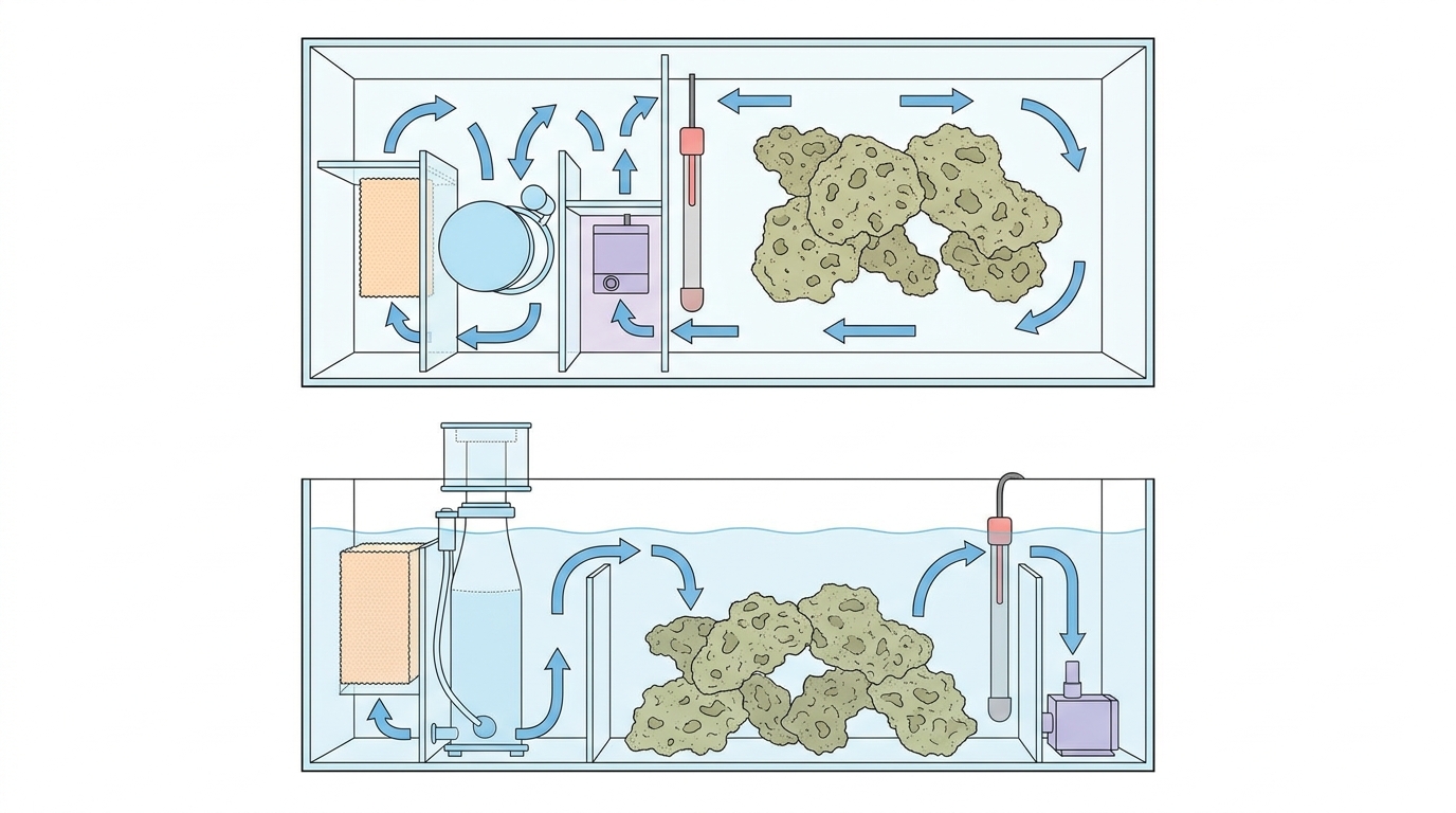 Schéma de principe d’une installation simple avec flux d’eau.