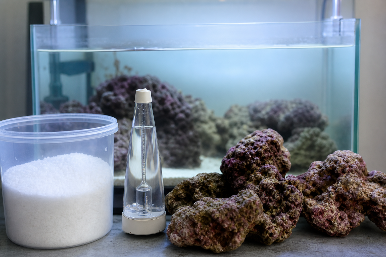 Préparer une eau de mer récifale : sel, osmose et pierres